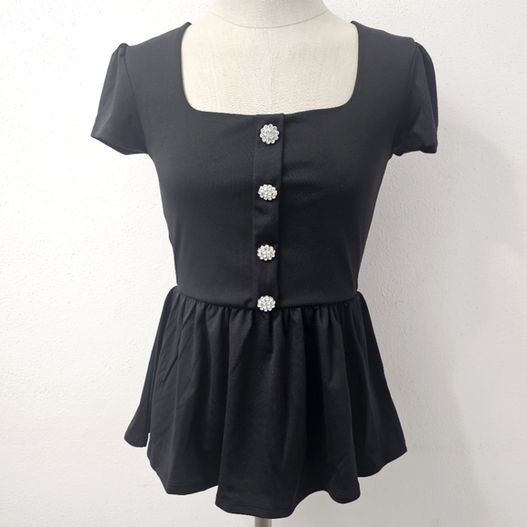 NWOT Jersey Peplum Pullover Top Black Top Size Small - Picture 6 of 6